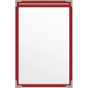 H. Risch, Inc. TES Deluxe Sewn 5 1/2" x 8 1/2" Red 2 View Vinyl Menu Cover with Silver Smooth Corners and Matte Finish