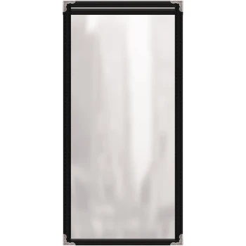 H. Risch, Inc. TES Deluxe Sewn 5 1/2" x 14" Black 2 View Vinyl Menu Cover with Silver Decorative Corners and Gloss Finish