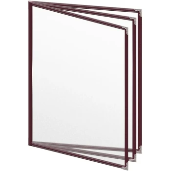 H. Risch, Inc. TETB Deluxe Sewn 8 1/2" x 11" Maroon 6 View Vinyl Menu Cover with Silver Decorative Corners and Matte Finish