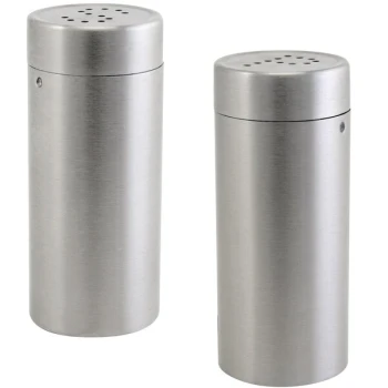 Front of the House 2.5 oz. Brushed Stainless Steel Round Salt and Pepper Shaker Set - 6/Case