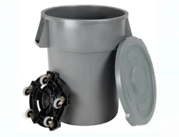 Heavy-Duty Circular Garbage Bin with Lid and Dolly - 168 Ltr