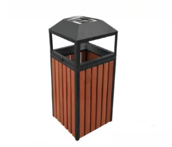 Outdoor Garbage Bin Wooden Finish with Ashtray, Galvanized Inner Bin 17.2 Ltr - 42x42x115 cm