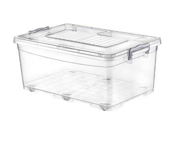 HOBBY LIFE - Clear Plastic Storage Box with Lockable Lid with 8 weels - 62 x 40 x 33.7 cm - 50 Ltr