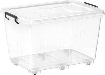 COSMOPLAST - Clear Storage Box With Wheels and Lid - L68 x W49 x H41 Cm - 82 Ltr