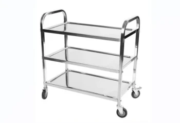 3 Compartment Stainless Steel Service Trolley - 86 x 45 x 90 Cm