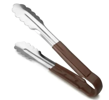 Stainless Steel Color Handle Tong - 9 Inch - 24 Cm -Brown