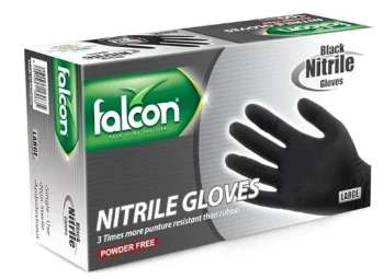 Falcon - Nitrile Gloves - Powder Free 100 pieces - 10 Box / Crt - L - Black