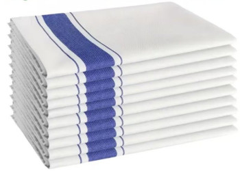 100% Cotton Glass Wiping Cloth - 52 x 75 Cm White / Blue