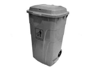 Plastic Garbage Bin - Double Lid, Without Pedal with Wheel - 120 Ltr -Gray
