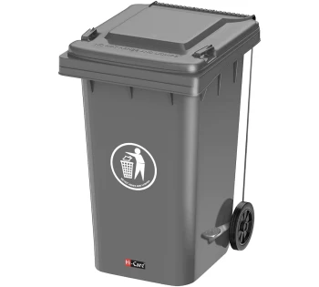 Plastic Garbage Bin - Center Pedal with Wheel - 240 Ltr -Gray