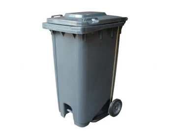 Plastic Garbage Bin - Center Pedal with Wheel - 120 Ltr -Gray