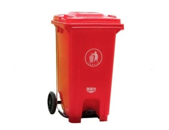 Plastic Garbage Bin - Center Pedal with Wheel - 120 Ltr - Red