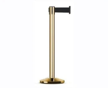 Queue Control Pole - Golden - Inbuilt Retractable Belt - 2 Mtr - Black