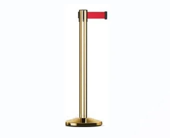 Queue Control Pole - Golden - Inbuilt Retractable Belt - 2 Mtr - Red