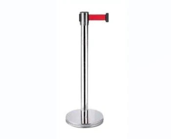 Queue Control Pole - Silver - Inbuilt Retractable Belt - 2 Mtr - Red