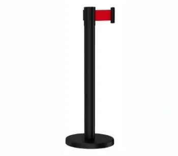 Queue Control Pole - Black - Inbuilt Retractable Belt - 2 Mtr - Red