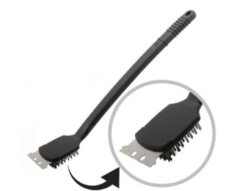 Grill Brush Plastic Handle with scraper - Black Handle - 44 Cm