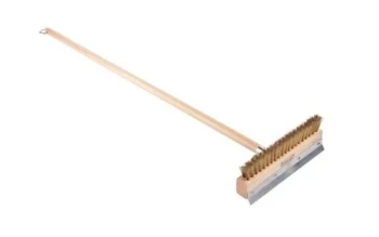 Pizza oven wire brush With Scraper - wooden Handle -120 cm  - 20 x 6 cm
