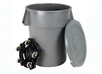 Heavy duty circular garbage bin attached lid and dolly 121 L