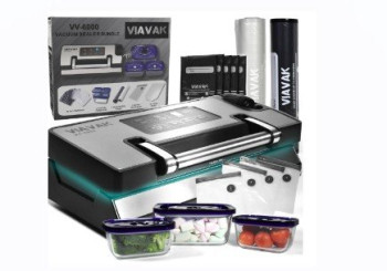 VIAVAK Vacuum Sealer Machine BUNDLE -90Kpa - Includes: Glass Containers, Vacuum Bags/Rolls - Liquid Bags & Sous Vide Bags