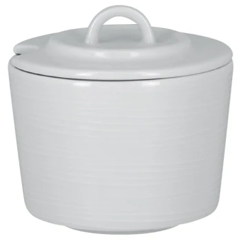 RAK Porcelain Helm 7.8 oz. Bright White Embossed Porcelain Sugar Bowl with Lid - 12/Case