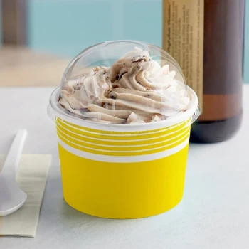 Choice 12 oz. Yellow Paper Frozen Yogurt / Food Cup with Dome Lid - 50/Case