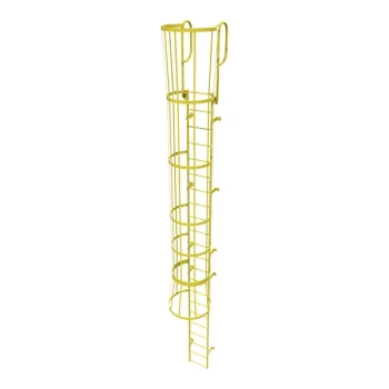 Tri-Arc 22-Rung Yellow Steel Fixed Ladder with Safety Cage and Walk-Thru Guardrails WLFC1222-Y - 350 lb. Capacity