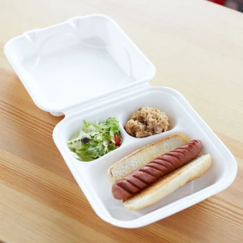 Eco-Products EP-HC83 8" x 8" x 3" White Compostable 3-Compartment Sugarcane Takeout Container - 200/Case