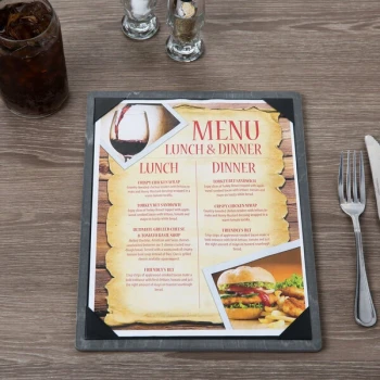 Menu Solutions WDPIX-C Ash 8 1/2" x 11" Customizable Wood Menu Board with Picture Corners
