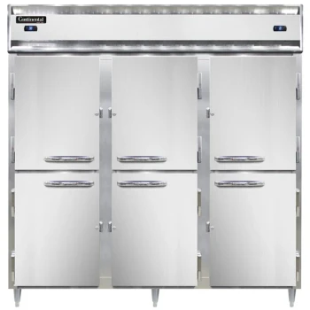 Continental Refrigerator D3RRFNSSPTHD 78" Solid Half Door Dual Temperature Pass-Through Refrigerator/Refrigerator/Freezer
