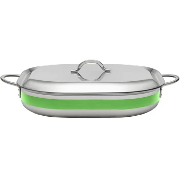 Bon Chef Country French X 5 Qt. Green Stainless Steel Roasting Pan - 71023-CF2-L