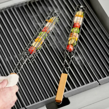 Mr. Bar-B-Q 19 1/4 inch x 1 1/2 inch Non-Stick Kabob Baskets with Wood Handles - 2/Pack