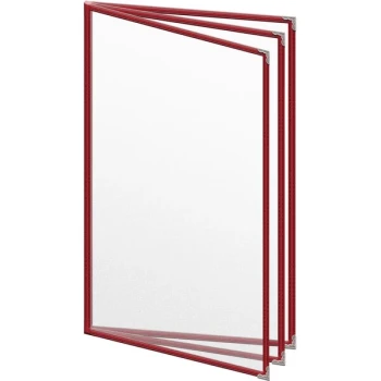 H. Risch, Inc. TETB Deluxe Sewn 8 1/2" x 14" Red 6 View Vinyl Menu Cover with Silver Decorative Corners and Matte Finish