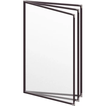 H. Risch, Inc. TETB Deluxe Sewn 8 1/2" x 14" Brown 6 View Vinyl Menu Cover with Silver Decorative Corners and Matte Finish