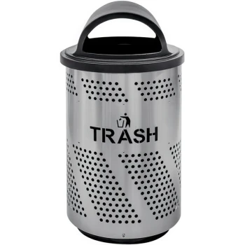Ex-Cell Kaiser Arena 51 Series ARENA-X51 T SS/BLK 51 Gallon Stainless Steel Customizable Outdoor Trash Can with Hooded Rain Top