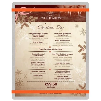 Menu Solutions ALSIN811-RB Alumitique 8 1/2" x 11" Customizable Brushed Aluminum Menu Board with Orange Bands