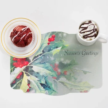 Hoffmaster 311120 10" x 14" Holly Greetings Paper Placemat - 1,000/Case