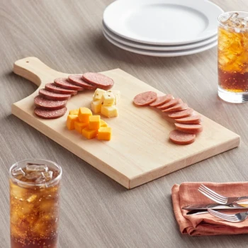 Choice 13 1/2" x 9" Wooden Serving / Cutting Board with 4 1/4" Handle