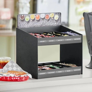 ServSense Black 10-Section Condiment Organizer with Header Decals and Removable Dividers