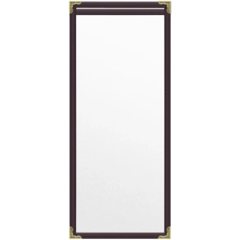 H. Risch, Inc. TES Deluxe Sewn 4 1/4" x 11" Brown 2 View Vinyl Menu Cover with Gold Decorative Corners and Matte Finish