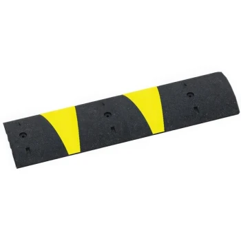 Plasticade® 4' Recycled Black Rubber Speed Bump with 2 Yellow Reflective Stripes SB48N-S