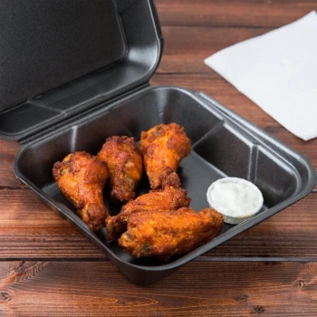Genpak SN240-BK 8 1/4" x 8" x 3" Black Foam Container with Snap-It Hinged Lid - 200/Case