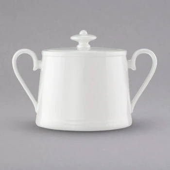Villeroy & Boch 16-3272-0930 Stella Hotel 5.25 oz. White Bone Porcelain Sugar Bowl with Cover - 6/Case