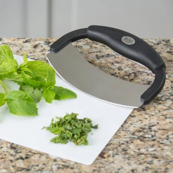 TableCraft H6611 7 1/2" Single Blade Mezzaluna Knife with Single Silicone Handle