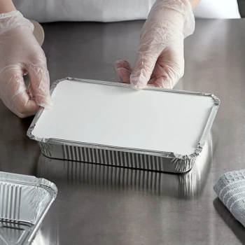 Choice 1.5 lb. Shallow Oblong Foil Take-Out Container with Board Lid - 50/Pack