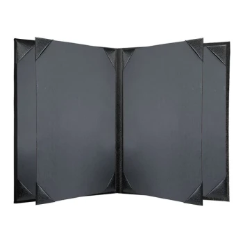 H. Risch, Inc. Oakmont 5 1/2" x 8 1/2" Black 6-Panel Menu Cover with Album Style Corners