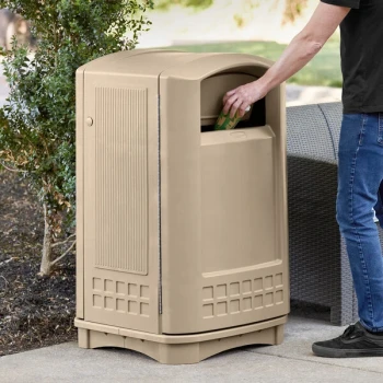 Rubbermaid® FG396400BEIG Plaza Beige Square Trash Can with Side Opening 50 Gallon