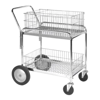 Wesco Industrial Products 23 3/4" x 33 1/2" Deluxe 2-Shelf Plated Wire Mail Cart 272230