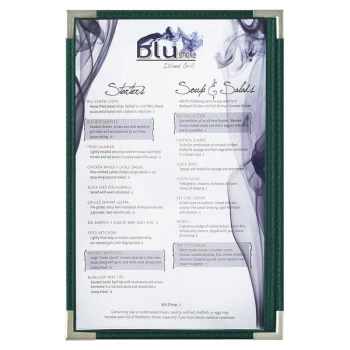 Menu Solutions RS33G GN SLV Royal 11" x 17" Single Panel / Two View Green Menu Board with Silver Corners