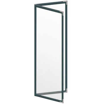 H. Risch, Inc. TED Deluxe Sewn 4 1/4" x 14" Green 4 View Menu Cover with Silver Smooth Corners and Matte Finish